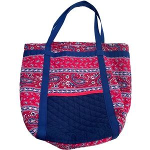 Handmade Red & Navy Paisley Floral Quilted Oversized Tote Purse Bag